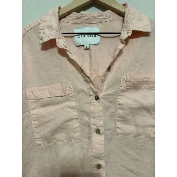 Lola River Linen Tencel Blend Blush Cropped Button Up L - Picture 3 of 9